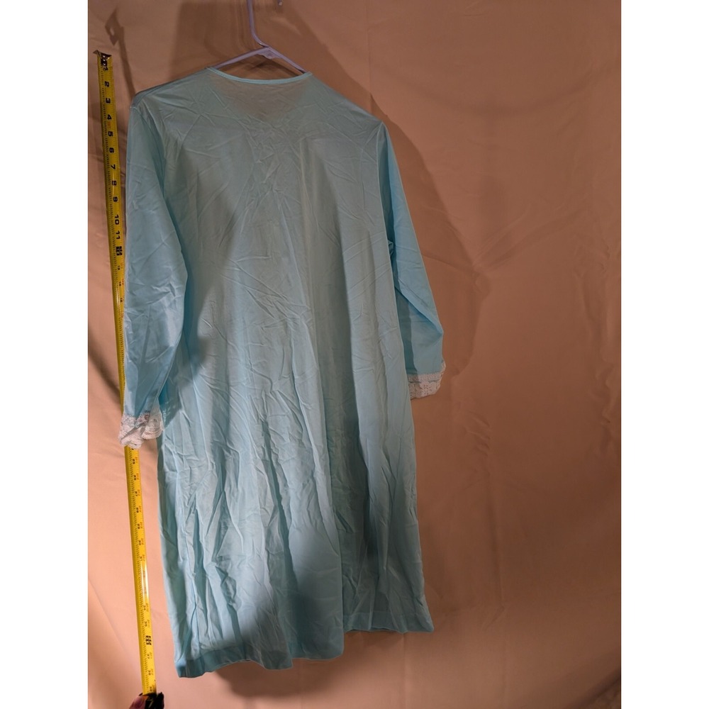 Vintage Light Blue‎ Long Sleeve Nightgown Lace Trim Floral Embroidery One Size - Picture 2 of 2